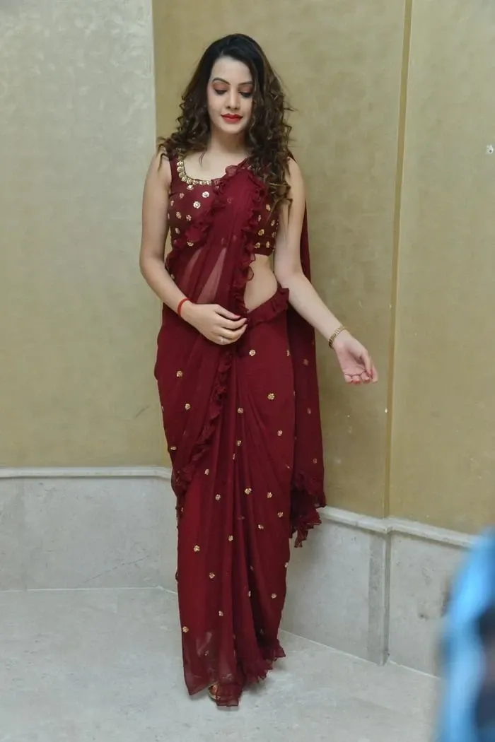 Diksha Panth In Maroon Saree At Movie Press Meet